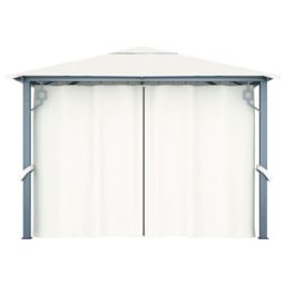 Berkfield Home Gazebo with Curtain&LED String Lights 3x3 m Cream Aluminium in Beige - thumbnail 6