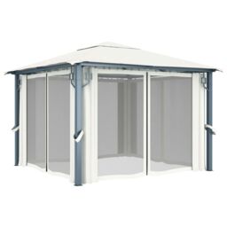 Berkfield Home Gazebo with Curtain&LED String Lights 3x3 m Cream Aluminium in Beige - thumbnail 4