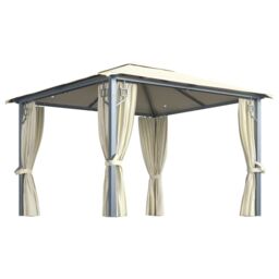 Berkfield Home Gazebo with Curtain&LED String Lights 3x3 m Cream Aluminium in Beige - thumbnail 2