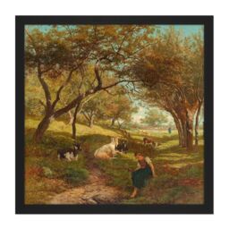 "Artery8 Wall Art Print Bilders The Goatherdess Farm Goat Painting Square Framed Picture 16X16 Inch in Black - Size: W16"" x H16""" - thumbnail 1