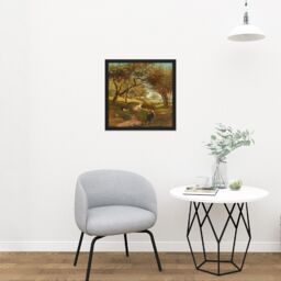 "Artery8 Wall Art Print Bilders The Goatherdess Farm Goat Painting Square Framed Picture 16X16 Inch in Black - Size: W16"" x H16""" - thumbnail 2