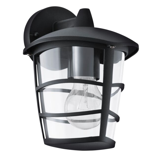 Loops IP44 Outdoor Wall Light Black Modern Lantern 1 x 60W E27 Bulb Porch Lamp - image 1