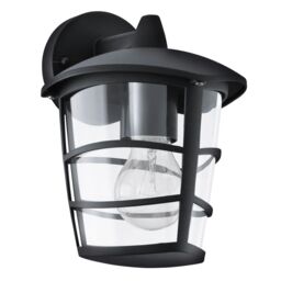 Loops IP44 Outdoor Wall Light Black Modern Lantern 1 x 60W E27 Bulb Porch Lamp - thumbnail 1