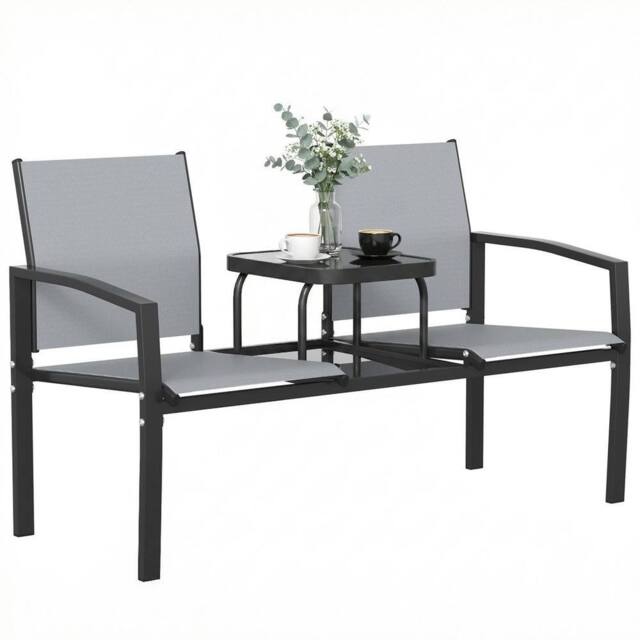 VOGREX Garden Love Seat with 2-Tier Table, 2 Seater in Grey - image 1