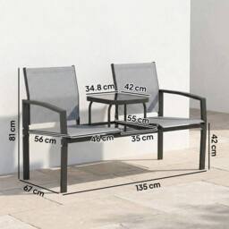 VOGREX Garden Love Seat with 2-Tier Table, 2 Seater in Grey - thumbnail 2