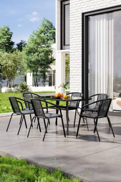 Garden Sanctuary Metallic Outdoor Garden 6-Seater Dining Table Set in Black - image 1