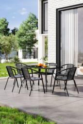 Garden Sanctuary Metallic Outdoor Garden 6-Seater Dining Table Set in Black - thumbnail 1