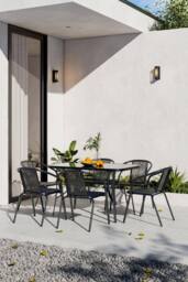 Garden Sanctuary Metallic Outdoor Garden 6-Seater Dining Table Set in Black - thumbnail 2
