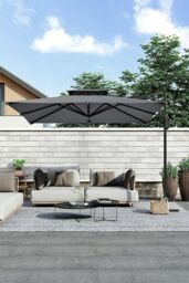 Garden Sanctuary Outdoor Large Square 3M LED Cantilever Parasol in Dark Grey - thumbnail 2