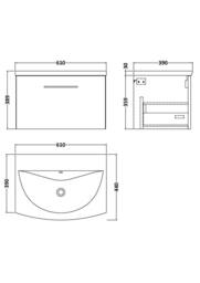 Balterley Bathroom 1 Soft Close Drawer Wall Hung Vanity, Anthracite, 600mm in Grey - thumbnail 5