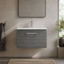Balterley Bathroom 1 Soft Close Drawer Wall Hung Vanity, Anthracite, 600mm in Grey - thumbnail 6