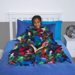 OHS Kids Fleece Blanket Sleeves Arms Wearable Soft Cosy Plush Warm Throw in Black