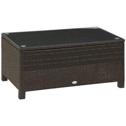 OUTSUNNY Garden Rattan Side Table, Wicker Coffee Desk, Glass Top in Brown - thumbnail 2