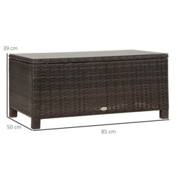 OUTSUNNY Garden Rattan Side Table, Wicker Coffee Desk, Glass Top in Brown - thumbnail 3