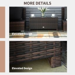 OUTSUNNY Garden Rattan Side Table, Wicker Coffee Desk, Glass Top in Brown - thumbnail 4
