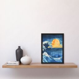 "Artery8 The Great Wave Sunrise Seascape Watercolour Framed Art Print in Blue - Size: W12"" x H16""" - thumbnail 4