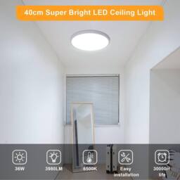 Goeco LED Ceiling Light, IP44, for Bedroom Bathroom Kitchen, Hallway Balcony in White - Size: 16 inches - thumbnail 5