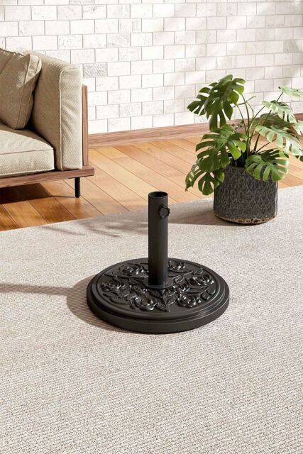 Living and Home 10KG Concrete Cantilever Parasol Base - 38/48mm Round Heavy Duty Weight Stand, Cast Iron Effect for Garden Umberlla in Black - image 1