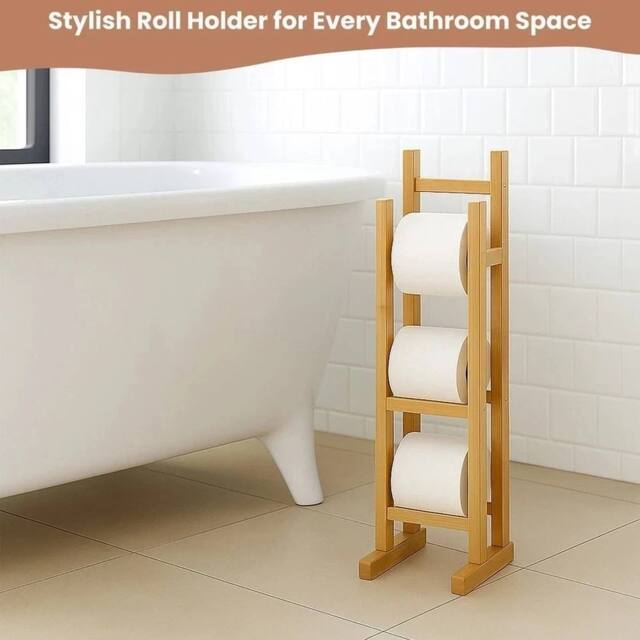 EONLION Free Standing Toilet Roll Storage Holder in Brown - image 1