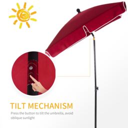 OUTSUNNY Aluminium Sun Umbrella Parasol Patio Rectangular 2M x 1.3M in Red - thumbnail 4