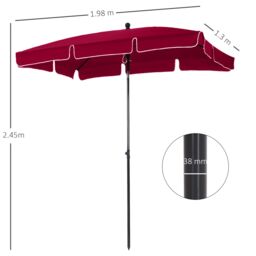 OUTSUNNY Aluminium Sun Umbrella Parasol Patio Rectangular 2M x 1.3M in Red - thumbnail 3
