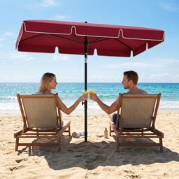 OUTSUNNY Aluminium Sun Umbrella Parasol Patio Rectangular 2M x 1.3M in Red - thumbnail 8