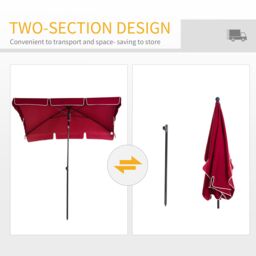 OUTSUNNY Aluminium Sun Umbrella Parasol Patio Rectangular 2M x 1.3M in Red - thumbnail 5