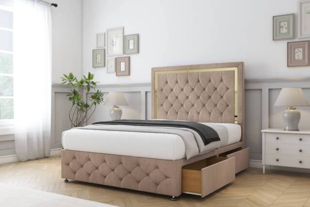 "Sloomy Sofia Gold Naples Divan Set 4 Drawers-26"" Headboard-Footboard in Light Brown - Size: King" - image 1