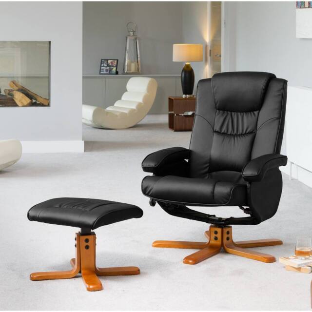 Artemis Home Severn Swivel Recliner Chair & Stool in Black - Size: 1 Seater - image 1