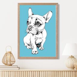 ARTZE Sketch French Bulldog on Bright Blue Framed Print SIZE: A2 with Oak Frame - Size: A4 - thumbnail 2