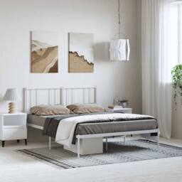 Berkfield Home Metal Bed Frame with Headboard White 135x190 cm Double - thumbnail 2