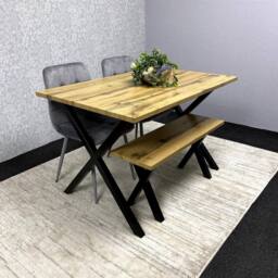 KOSY KOALA Wooden Dining Table with 2 Grey Velvet Chairs & Bench - Dining Kitchen Room Furniture in Brown - thumbnail 9