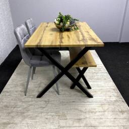 KOSY KOALA Wooden Dining Table with 2 Grey Velvet Chairs & Bench - Dining Kitchen Room Furniture in Brown - thumbnail 8