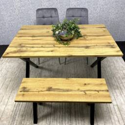 KOSY KOALA Wooden Dining Table with 2 Grey Velvet Chairs & Bench - Dining Kitchen Room Furniture in Brown - thumbnail 7