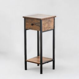Rafaelo Mobilia Industrial Narrow Bedside Table With Drawer in Brown - thumbnail 1