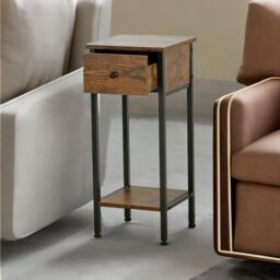 Rafaelo Mobilia Industrial Narrow Bedside Table With Drawer in Brown - thumbnail 4