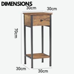 Rafaelo Mobilia Industrial Narrow Bedside Table With Drawer in Brown - thumbnail 6