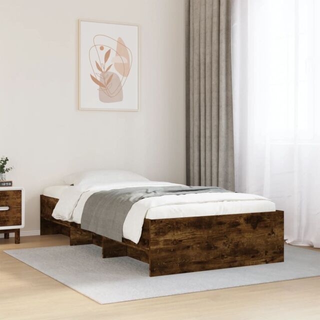 Berkfield Home Bed Frame without Mattress Smoked Oak 75x190 cm Small Single Engineered Wood in Brown - image 1