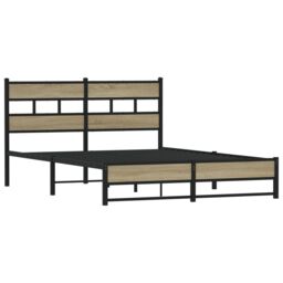 Berkfield Home Metal Bed Frame without Mattress Sonoma Oak 150x200 cm King Size in Brown - thumbnail 3
