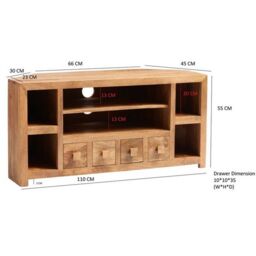 Indian Hub Toko Light Mango Corner TV Unit Open - L45 x W110 x H55 cm in Brown - thumbnail 4
