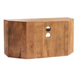 Indian Hub Toko Light Mango Corner TV Unit Open - L45 x W110 x H55 cm in Brown - thumbnail 3
