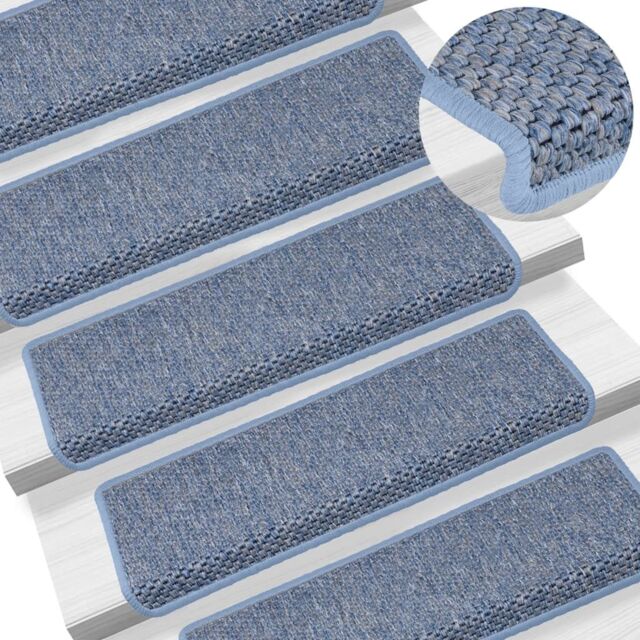 Berkfield Home Stair Mats Self-adhesive Sisal-Look 15 pcs 65x21x4 cm Blue - Size: Medium - image 1
