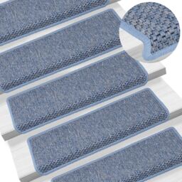 Berkfield Home Stair Mats Self-adhesive Sisal-Look 15 pcs 65x21x4 cm Blue - Size: Medium - thumbnail 1