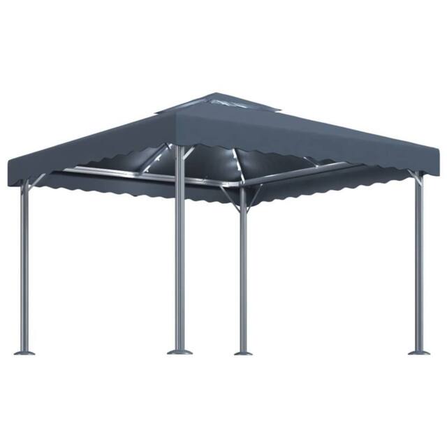 Berkfield Home Gazebo with LED String Lights 300x300 cm Anthracite Aluminium in Dark Grey - image 1