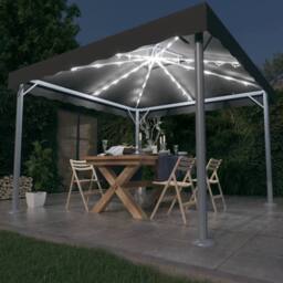 Berkfield Home Gazebo with LED String Lights 300x300 cm Anthracite Aluminium in Dark Grey - thumbnail 2