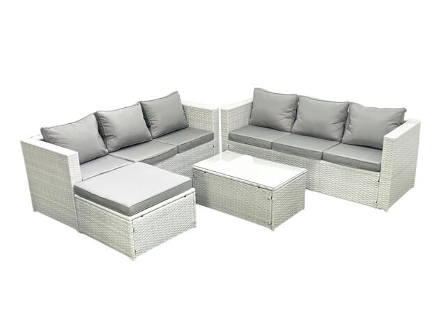 Fimous Garden Outdoor PE Rattan Furniture Set 7 Seater Rattan Garden Sofa Set with Big Footstool Light Grey Mixed - image 1