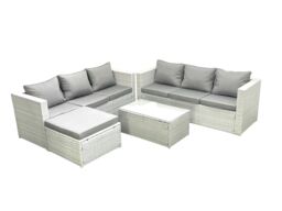 Fimous Garden Outdoor PE Rattan Furniture Set 7 Seater Rattan Garden Sofa Set with Big Footstool Light Grey Mixed - thumbnail 2