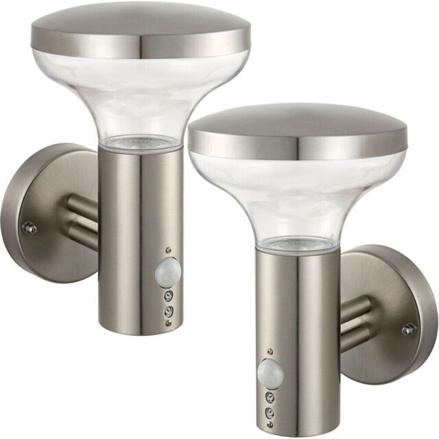 Loops 2 PACK IP44 Outdoor LED Lamp Stainless Steel Wall PIR Light Porch Cool White - image 1