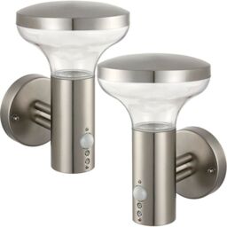 Loops 2 PACK IP44 Outdoor LED Lamp Stainless Steel Wall PIR Light Porch Cool White