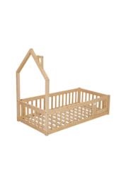 Living and Home House-Shaped Headboard Floor Bed Frame with Guardrails in Natural - thumbnail 6